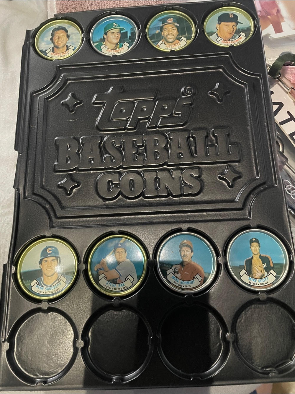 Topps Black Baseball Coins Holder with Blue and Yellow Coin Inserts